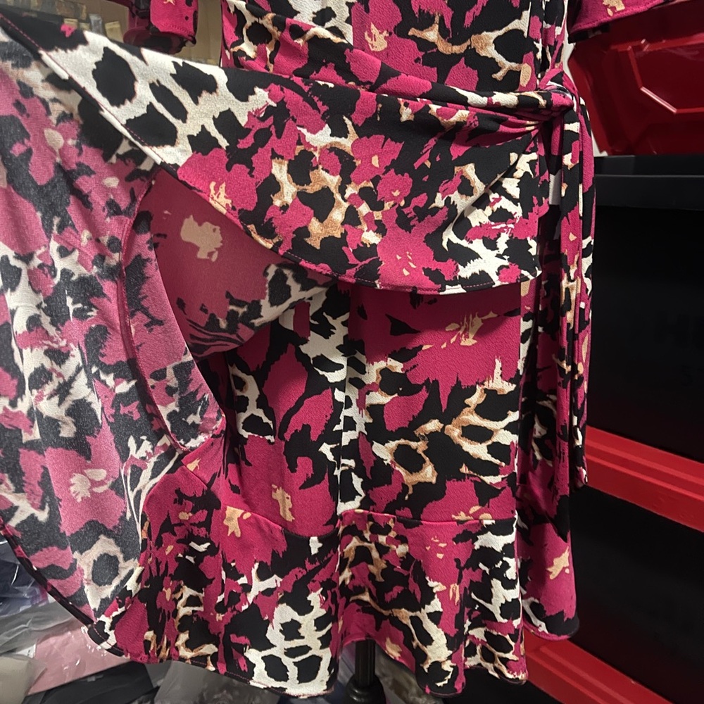 Notations Pink and Black Asymmetrical Wrap Dress - Picture 3 of 4